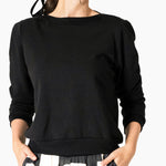 Women's Puff Sleeve Sweatshirt | Black | Boatneck | Long Sleeve | Soft Cotton Bamboo