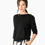 Women's Puff Sleeve Sweatshirt | Black | Boatneck | Long Sleeve | Soft Cotton Bamboo