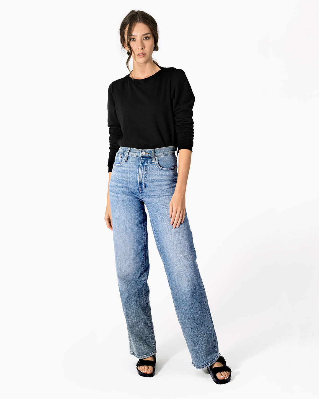Women's Puff Sleeve Sweatshirt | Black | Boatneck | Long Sleeve | Soft Cotton Bamboo
