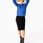 Women's Puff Sleeve Sweatshirt | Blue | Boatneck | Long Sleeve | Soft Cotton Bamboo