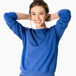 Women's Puff Sleeve Sweatshirt | Blue | Boatneck | Long Sleeve | Soft Cotton Bamboo