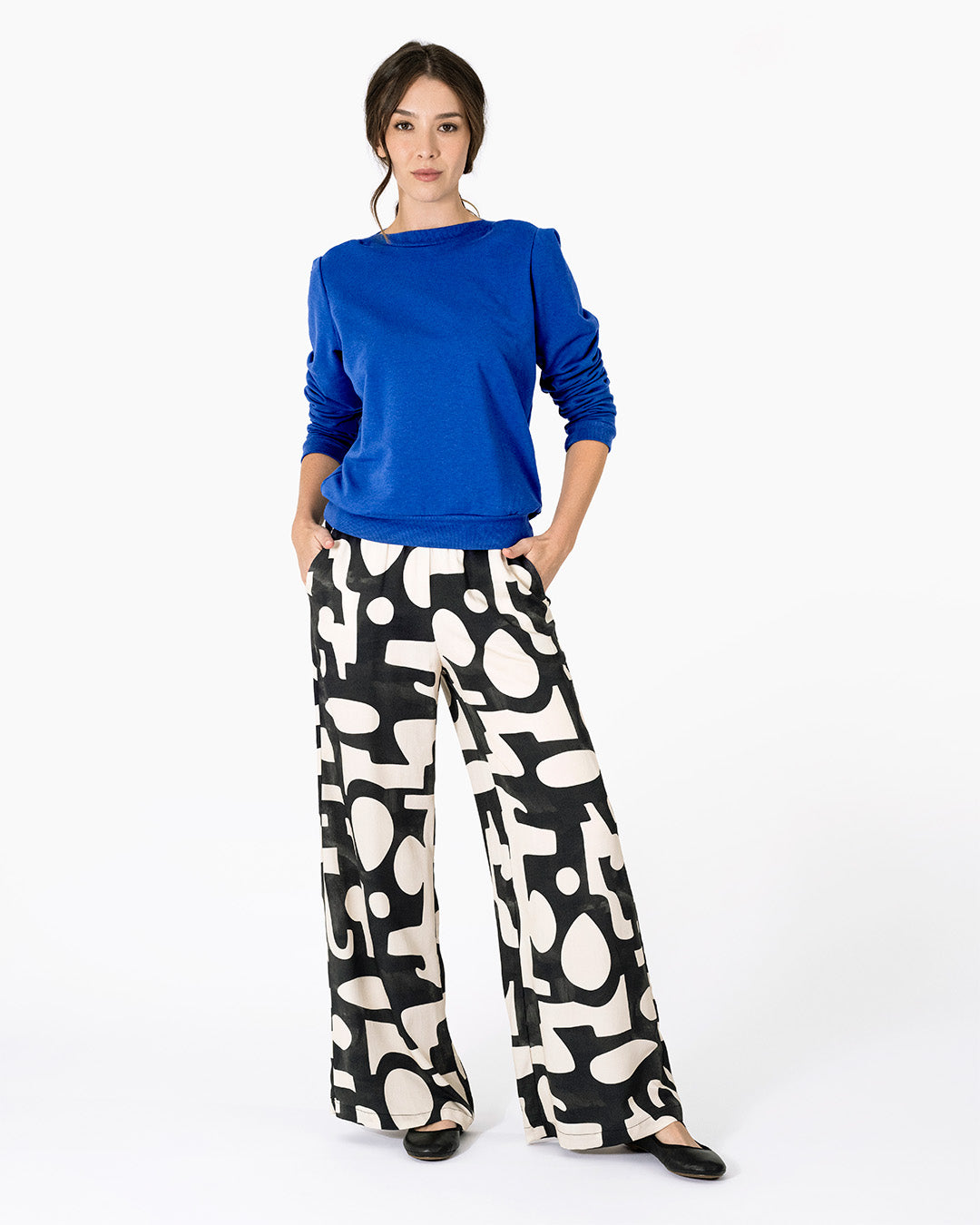 Women's Puff Sleeve Sweatshirt | Blue | Boatneck | Long Sleeve | Soft Cotton Bamboo