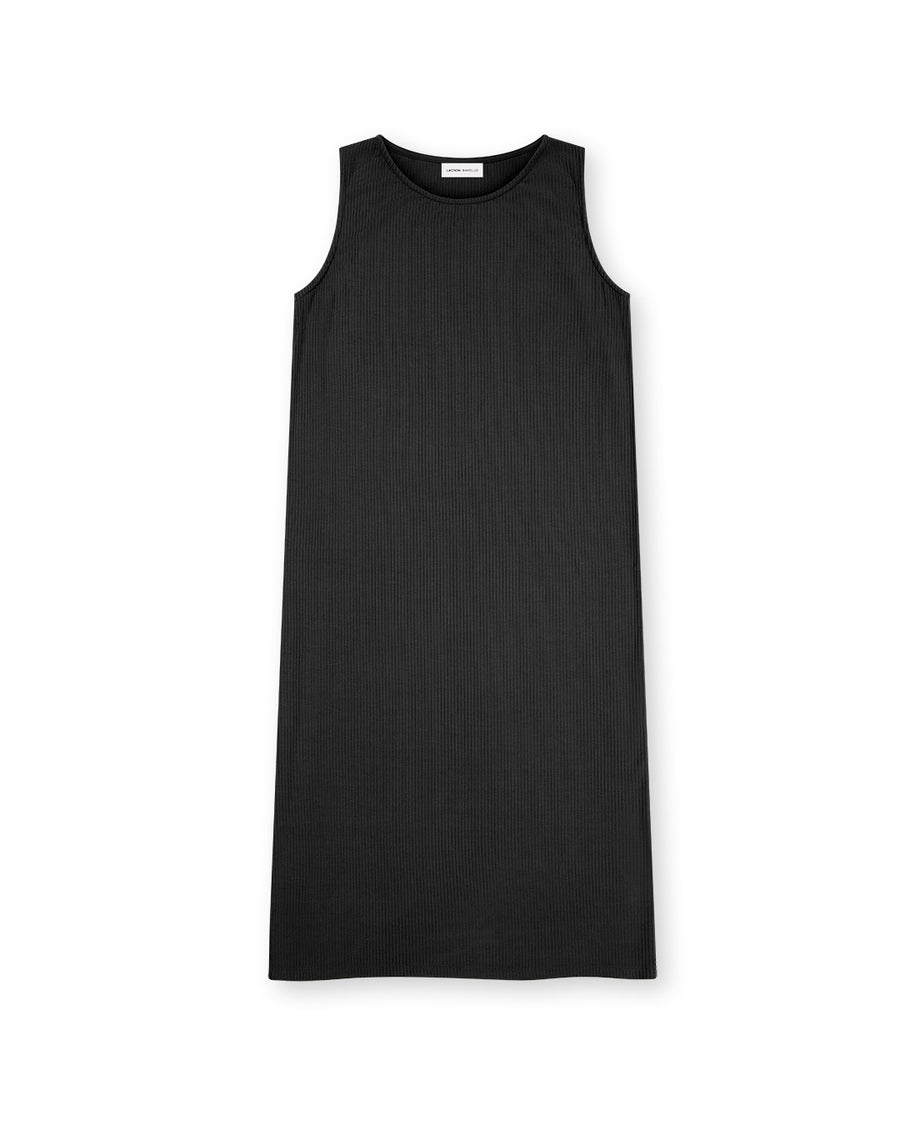 Rib Tank Dress Black | Ribbed | Midi | Crewneck | Sleeveless | Fitted