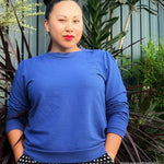 Women's Puff Sleeve Sweatshirt | Blue | Boatneck | Long Sleeve | Soft Cotton Bamboo