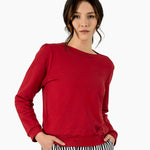 Women's Puff Sleeve Sweatshirt | Red | Boatneck | Long Sleeve | Soft Cotton Bamboo