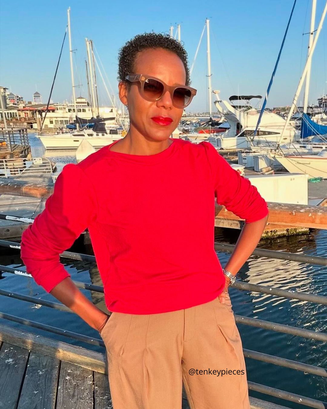 Women's Puff Sleeve Sweatshirt | Red | Boatneck | Long Sleeve | Soft Cotton Bamboo | Kairee Tann | TenKeyPieces