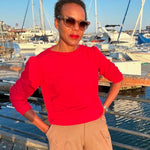 Women's Puff Sleeve Sweatshirt | Red | Boatneck | Long Sleeve | Soft Cotton Bamboo | Kairee Tann | TenKeyPieces