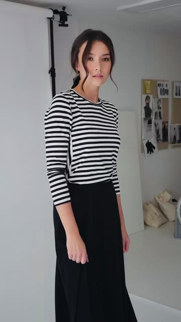 Striped Black and White Shirt Womens | Women's Striped Tee | Long Sleeve Tee | Crewneck 