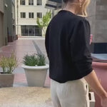 Women's Puff Sleeve Sweatshirt | Black | Boatneck | Long Sleeve | Soft Cotton Bamboo