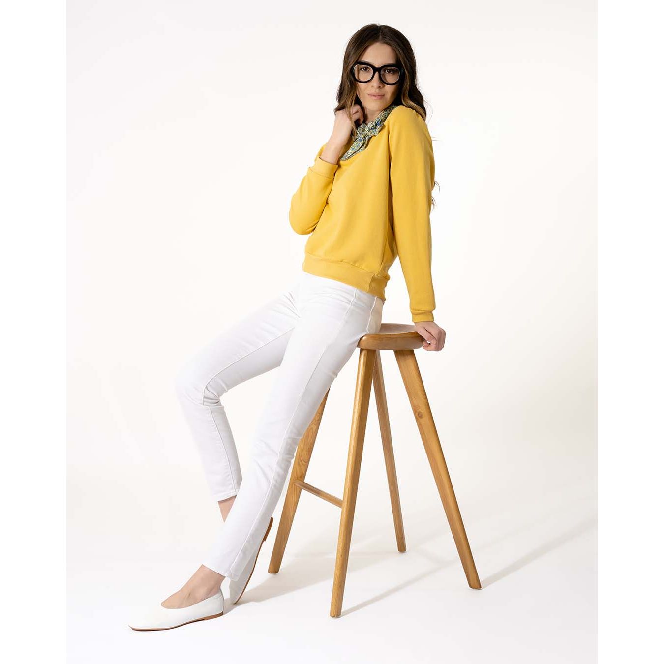 Women's Puff Sleeve Sweatshirt | Yellow | Boatneck | Long Sleeve | Soft Cotton Bamboo