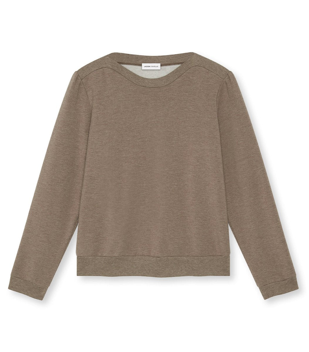 Womens Sweatshirt Beige - Puff Sleeve Sweatshirt - Lacson Ravello