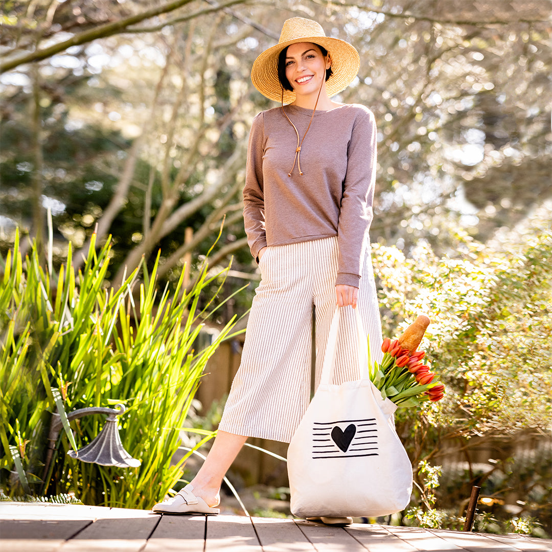 Womens Sweatshirt Beige Puff Sleeve Boatneck Cotton Bamboo Lacson Ravello