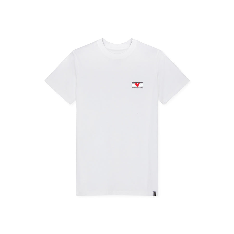 embroidered tee, heart and stripes logo, white, short sleeves, t-shirt - lacson ravello