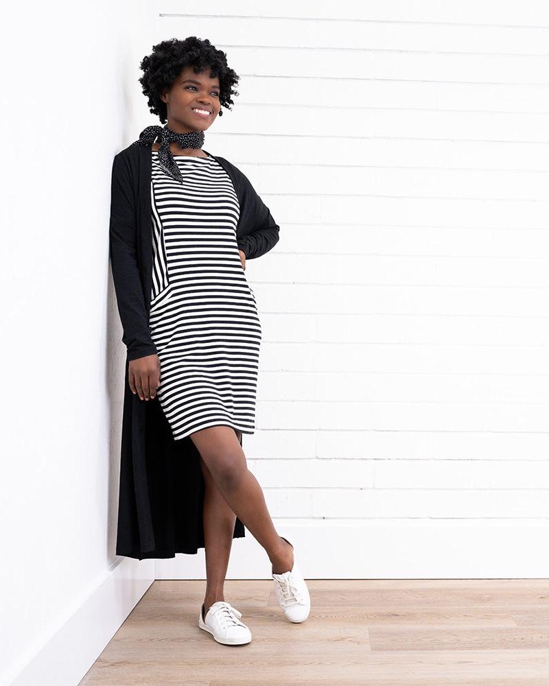 Black white striped t shirt dress online