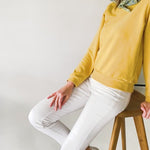 Women's Puff Sleeve Sweatshirt | Yellow | Boatneck | Long Sleeve | Soft Cotton Bamboo