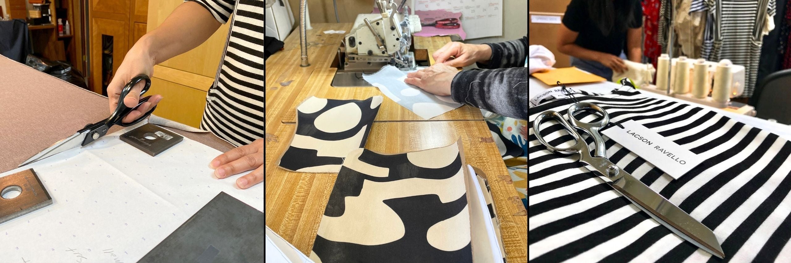 Lacson Ravello small-batch clothing production process—cutting and sewing in small batches with Bay Area production partners