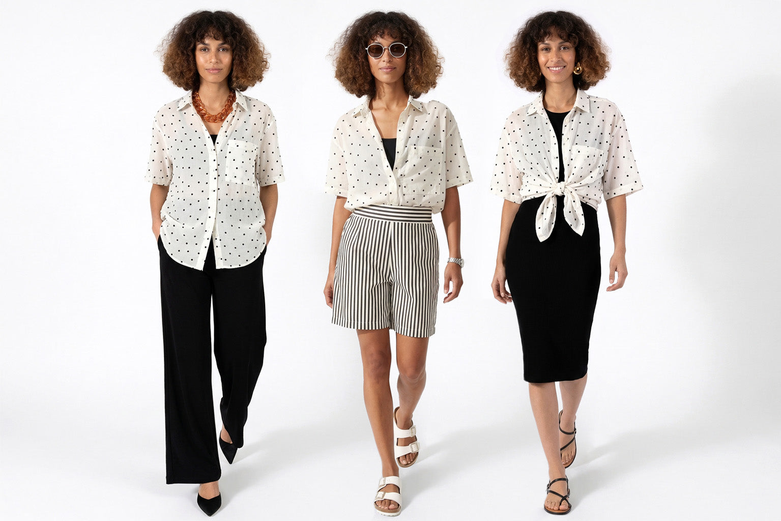 5 Days of Style – Bernadette Dot Shirt styling guide – sustainable women's camp shirt by Lacson Ravello, made in Oakland CA