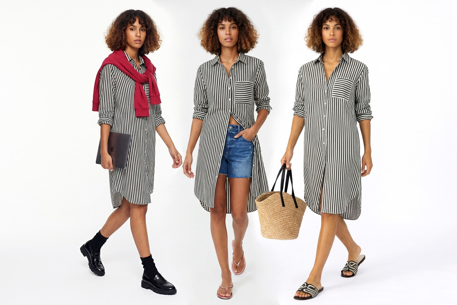 5 Days of Style – Sofia Shirtdress styling guide – sustainable women's stripe shirtdress by Lacson Ravello, made in Oakland CA