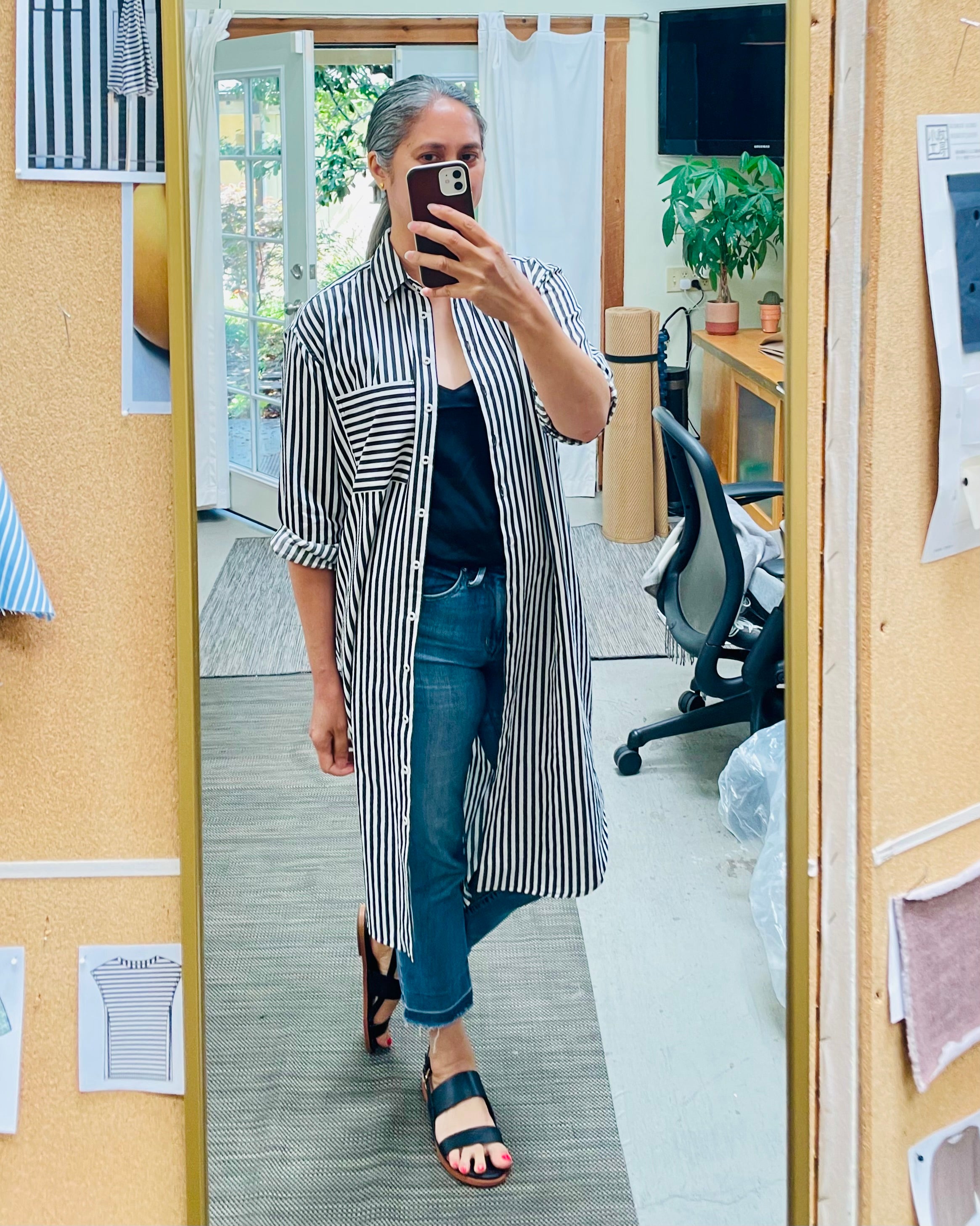 Women's Stripe Long Sleeve Shirtdress | Black with White Stripe Shirtdress | Lacson Ravello