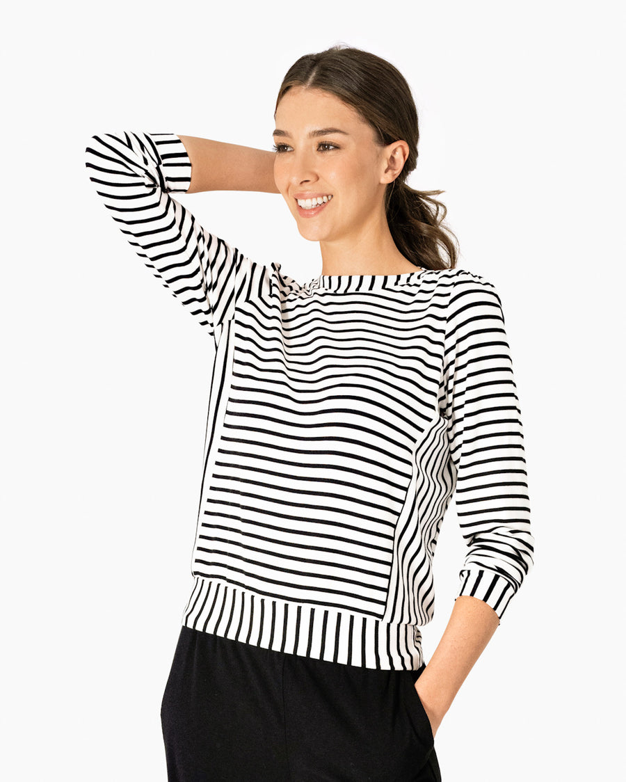 Black and White Striped Sweatshirt | Long Sleeve | Boatneck 