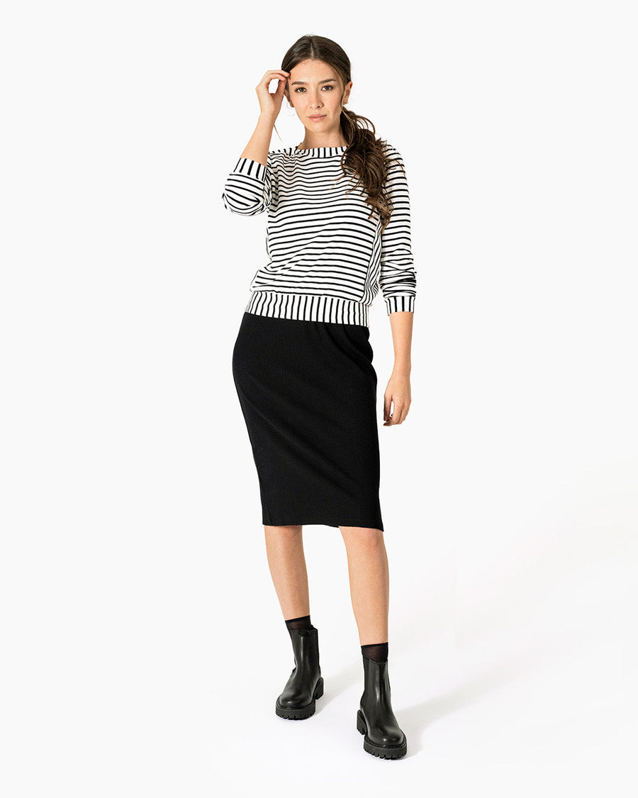 Black and White Striped Sweatshirt | Long Sleeve | Boatneck 