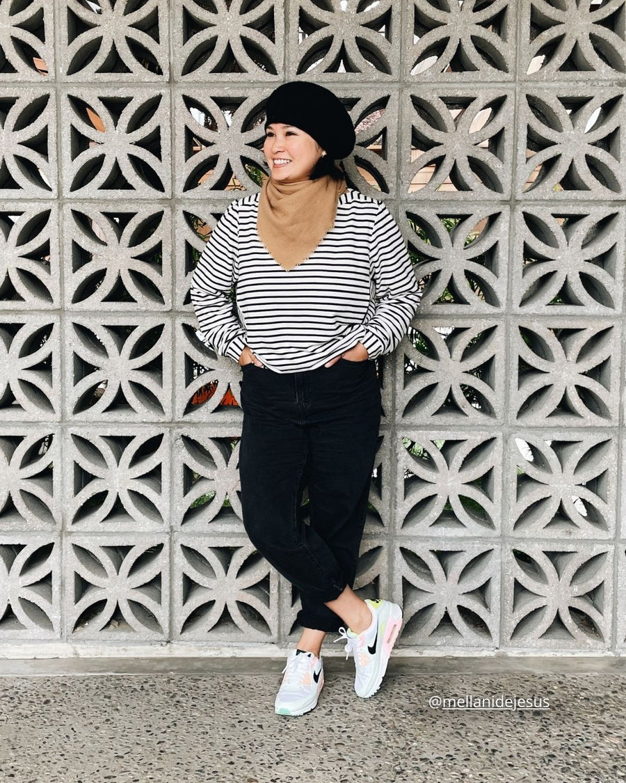 Black and White Striped Sweatshirt | Long Sleeve | Boatneck | Mellani DeJesus