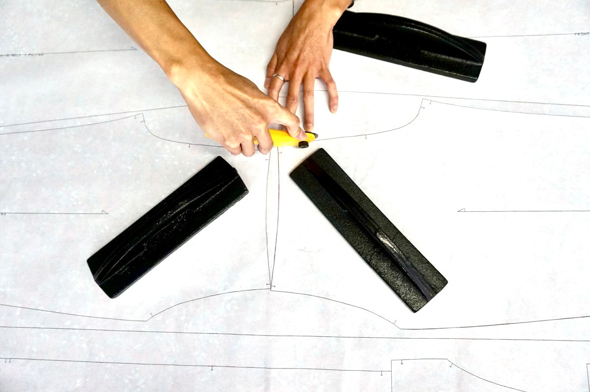 Patternmaking in Oakland studio for small-batch women’s clothing made in the USA