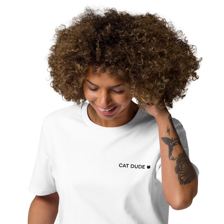 Cat Lady Dude Embroidered Tee White | Kamala Harris Tee | Lacson Ravello