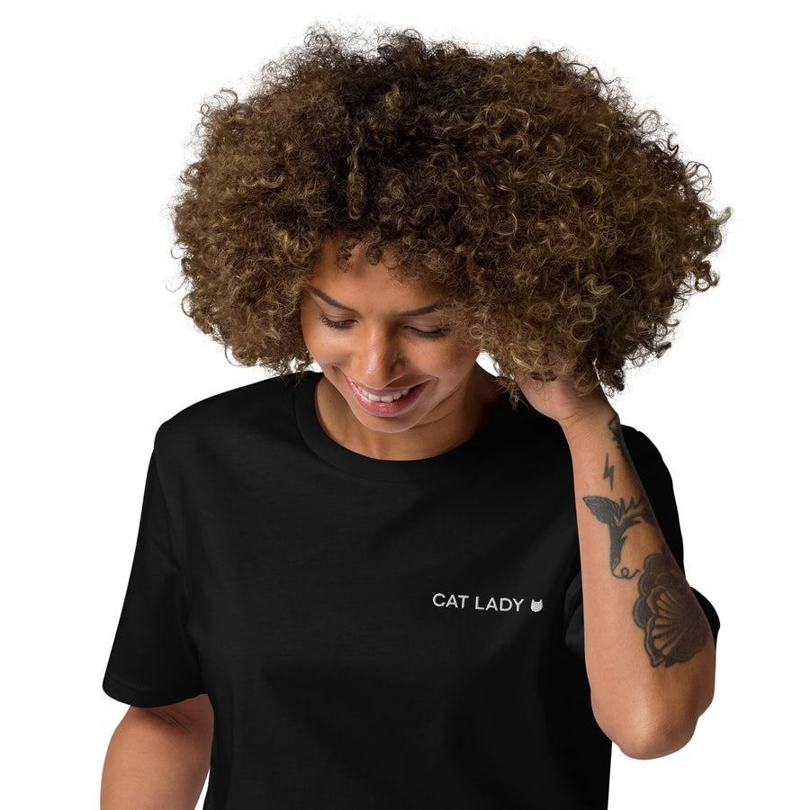 Cat Lady Embroidered Tee Black | Kamala Harris Tee | Lacson Ravello