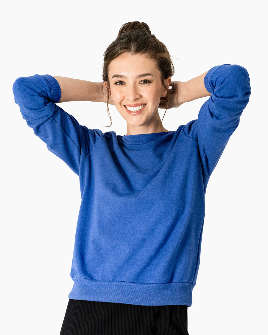 Womens Sweatshirt Blue - Puff Sleeve Sweatshirt - Lacson Ravello