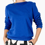 Women's Puff Sleeve Sweatshirt | Blue | Boatneck | Long Sleeve | Soft Cotton Bamboo