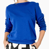 Women's Puff Sleeve Sweatshirt | Blue | Boatneck | Long Sleeve | Soft Cotton Bamboo