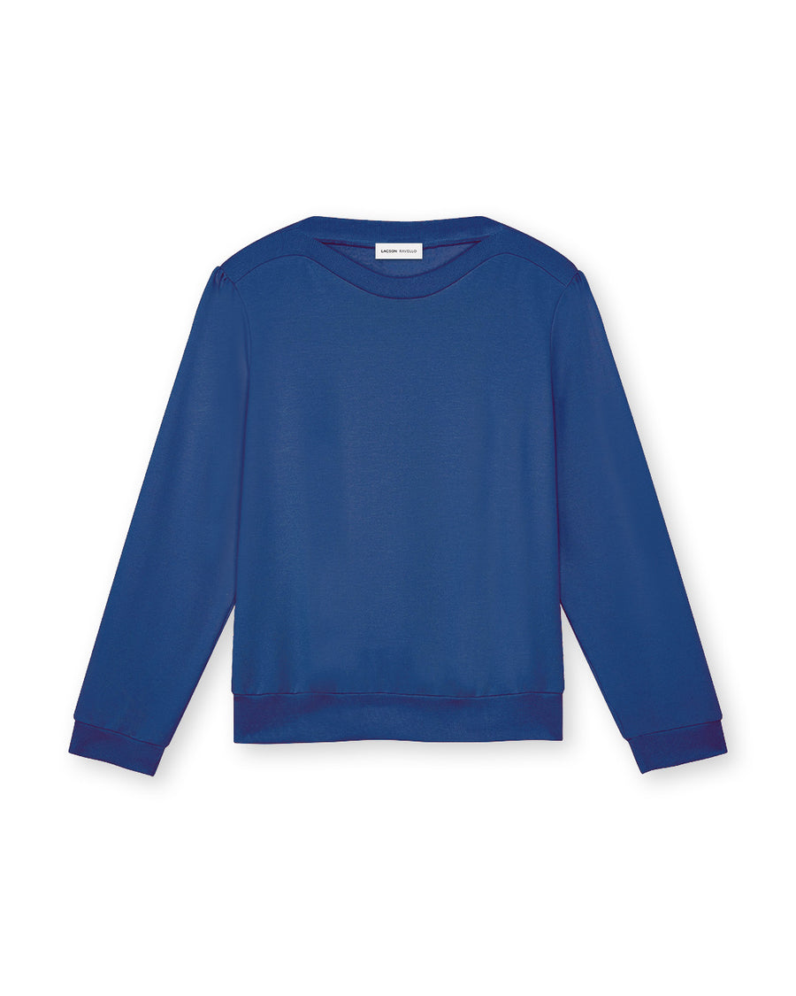 Womens Sweatshirt Blue - Puff Sleeve Sweatshirt - Lacson Ravello