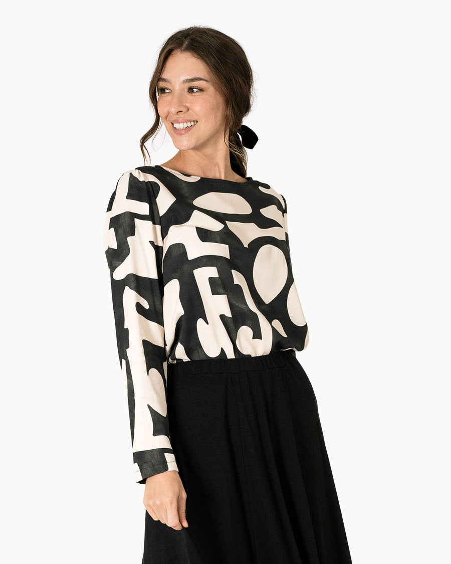 Womens black and white print blouse | Black and White Pattern Blouse