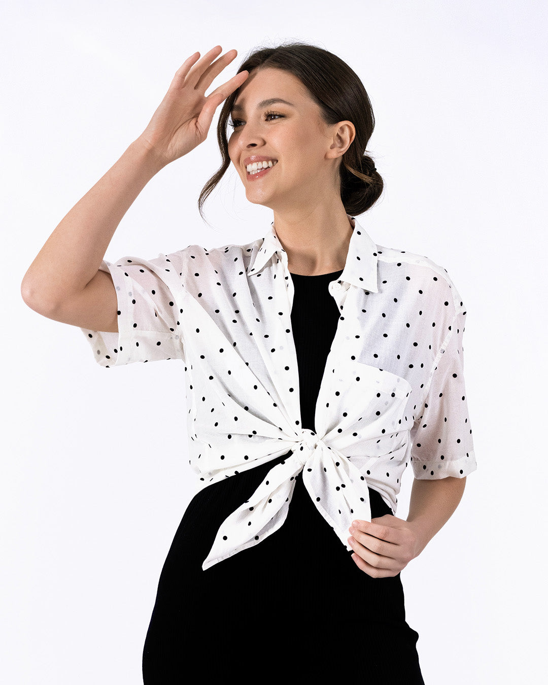 Polka Dot Shirt Ladies | Flocked Dot Collared Shirt | Lacson Ravello