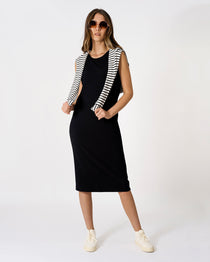 Rib Tank Dress Black | Ribbed | Midi | Crewneck | Sleeveless | Fitted
