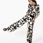 Print Wide Leg Pants | Graphic Print | Elastic Waist | Mid-rise