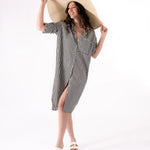 Women's Stripe Long Sleeve Shirtdress | Black with White Stripe Shirtdress | Lacson Ravello