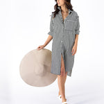 Women's Stripe Long Sleeve Shirtdress | Black with White Stripe Shirtdress | Lacson Ravello