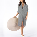 Women's Stripe Long Sleeve Shirtdress | Black with White Stripe Shirtdress | Lacson Ravello