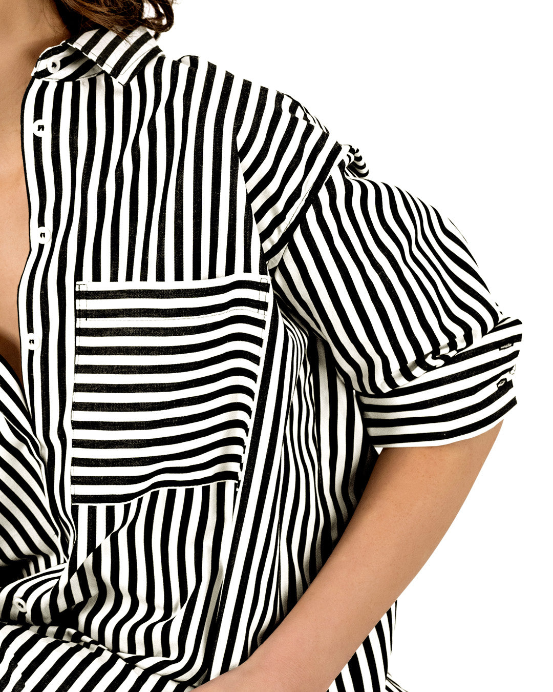 Women's Stripe Long Sleeve Shirtdress | Black with White Stripe Shirtdress | Lacson Ravello