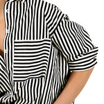 Women's Stripe Long Sleeve Shirtdress | Black with White Stripe Shirtdress | Lacson Ravello