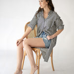 Women's Stripe Long Sleeve Shirtdress | Black with White Stripe Shirtdress | Lacson Ravello