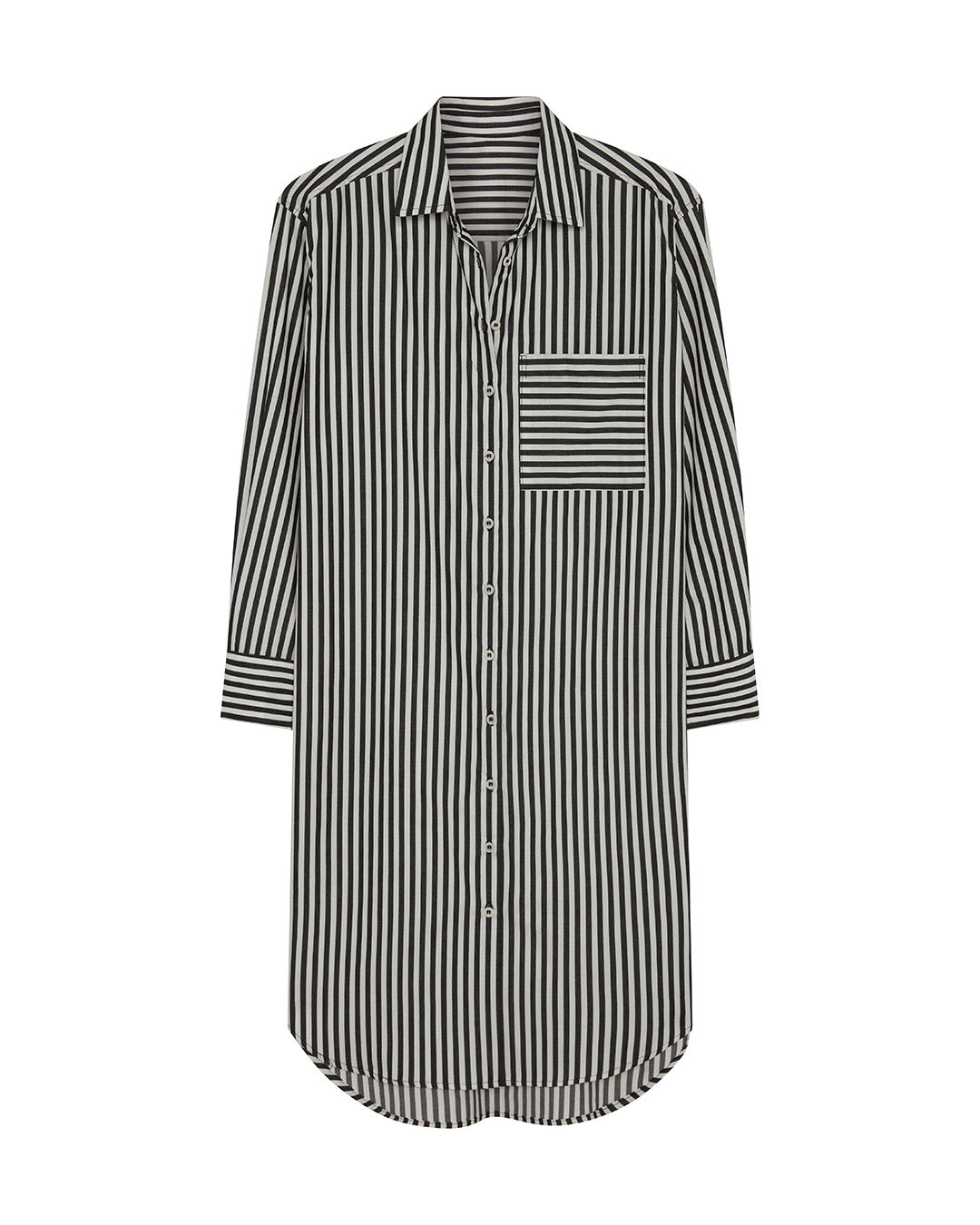 Women's Stripe Long Sleeve Shirtdress | Black with White Stripe Shirtdress | Lacson Ravello