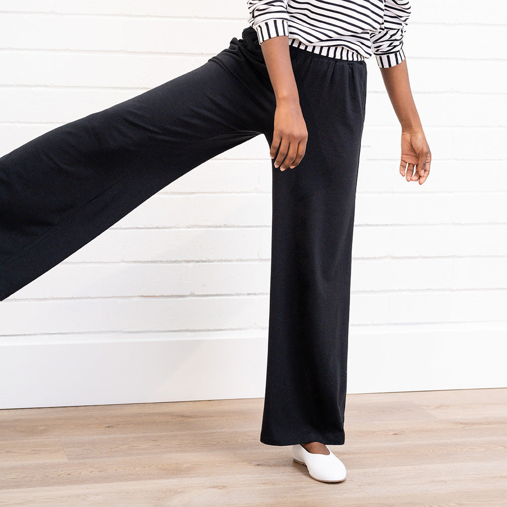 Palazzo Pant for Women | Comfortable Wide Leg Pants | Black Knit