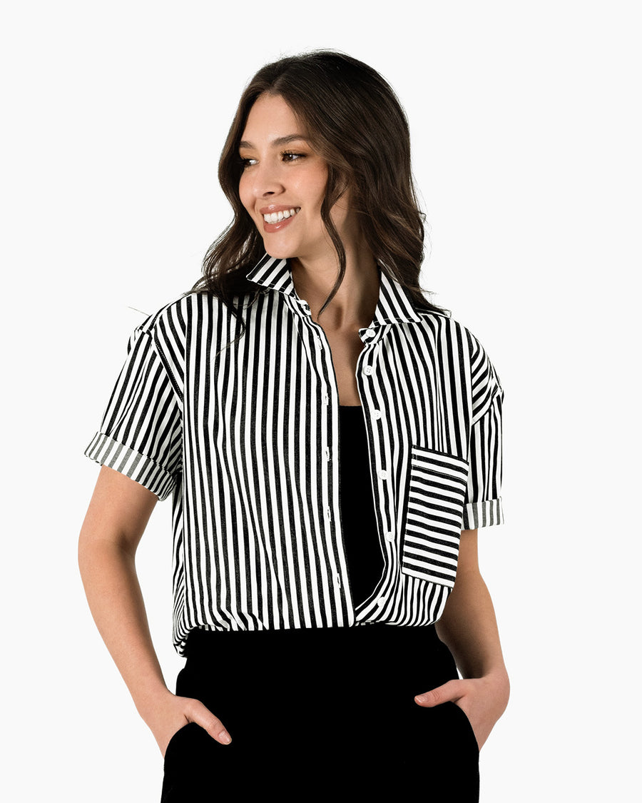 Striped Black and White Shirt | Black with White Stripe Shirt | Lacson Ravello