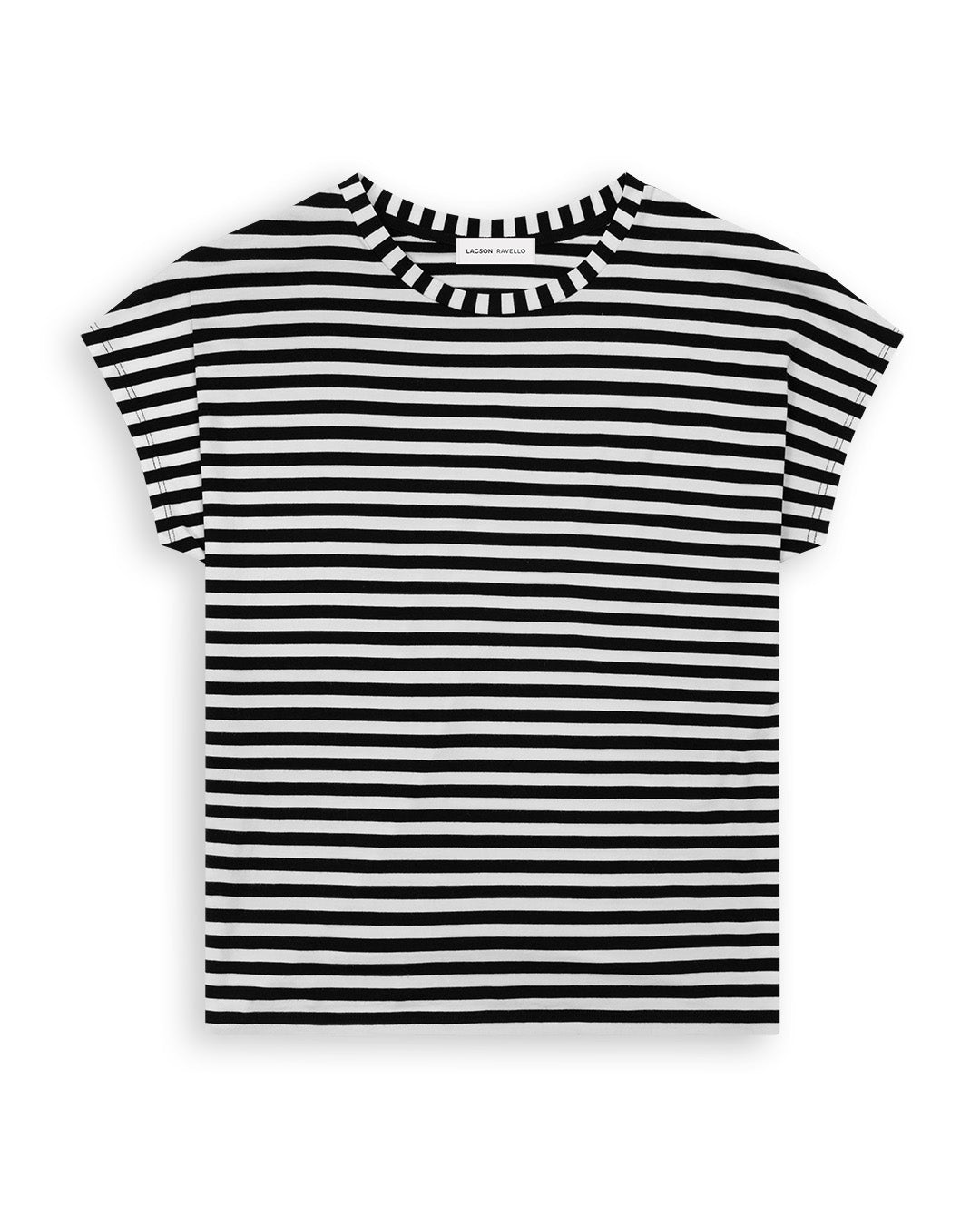 Women's Black and White Striped T-Shirt | Cap Sleeve Tee | Crewneck 