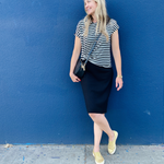Women's Black and White Striped T-Shirt | Cap Sleeve Tee | Crewneck 