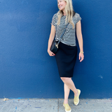 Women's Black and White Striped T-Shirt | Cap Sleeve Tee | Crewneck 