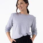 Women's Puff Sleeve Sweatshirt | Heather Gray | Boatneck | Long Sleeve | Soft Cotton Bamboo